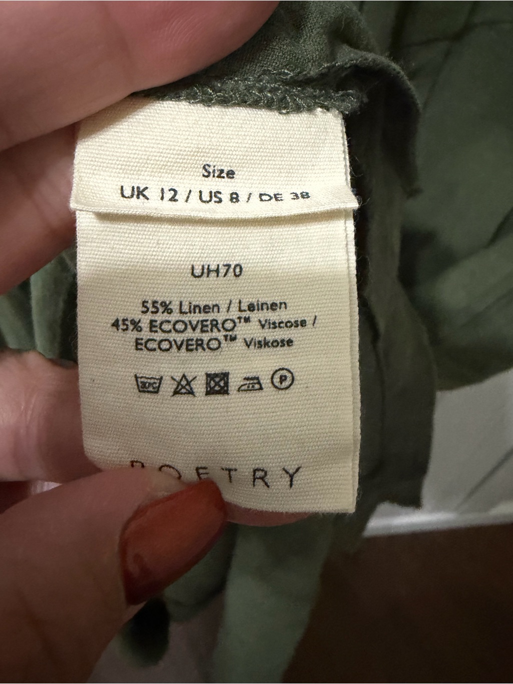 Poetry Dress Us 8 Forest Green Linen Ecovero Pleated Lagenlook Midi Nwt — image 6 of 8